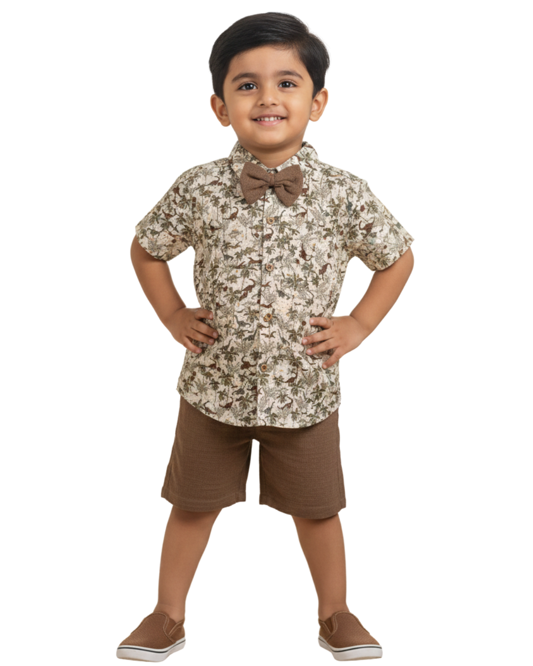 Dinoro dinosaur print cotton co-ord set for boys – soft breathable kids outfit, front view