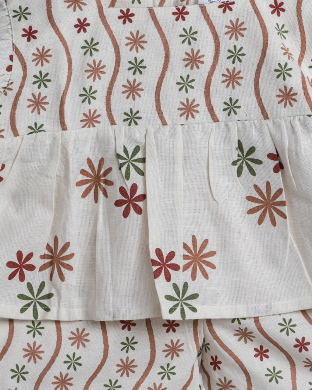 close-up Dresteny Blush Sand cotton co-ord set for girls – front view