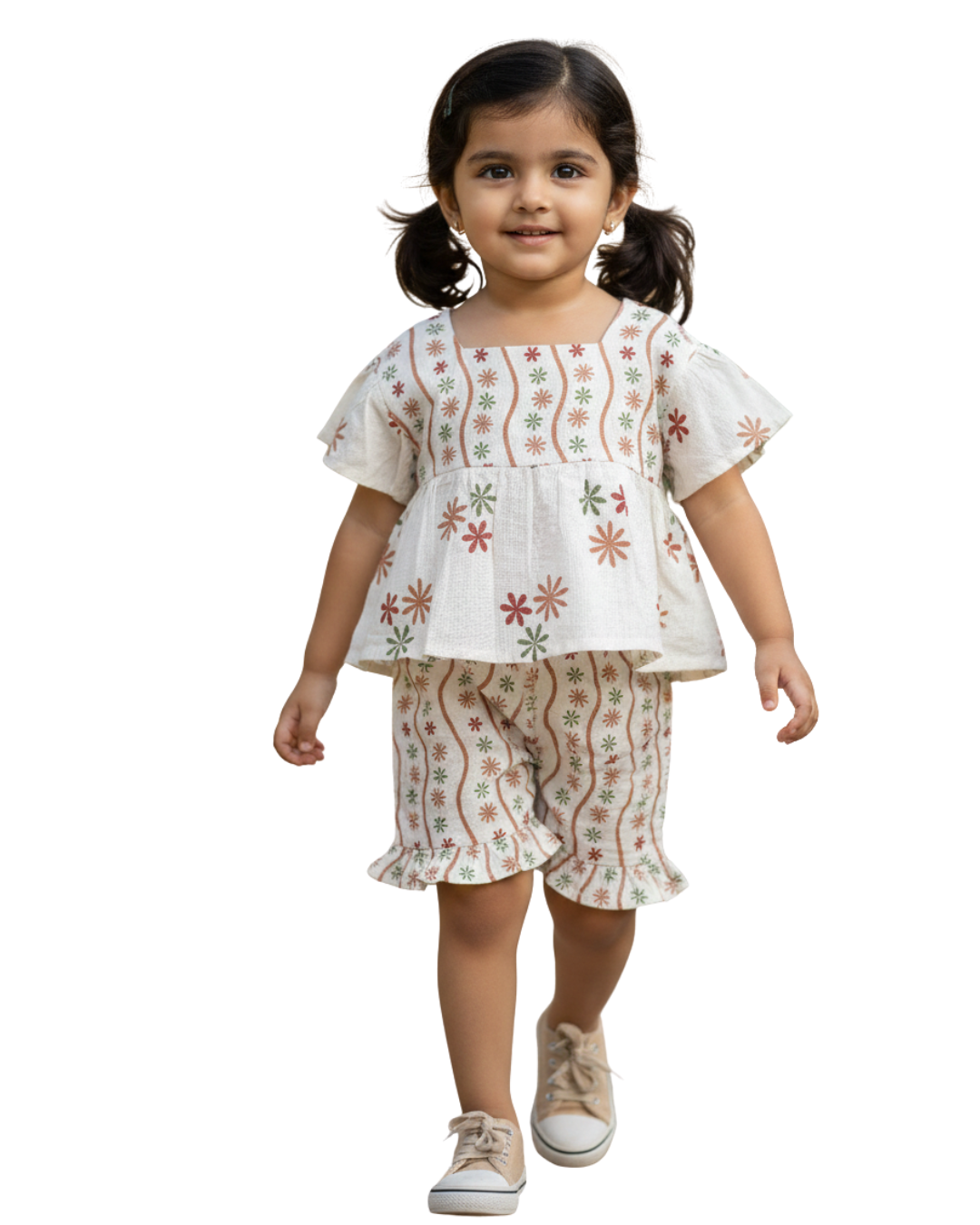 Blush Sand cotton co-ord set for girls – front view