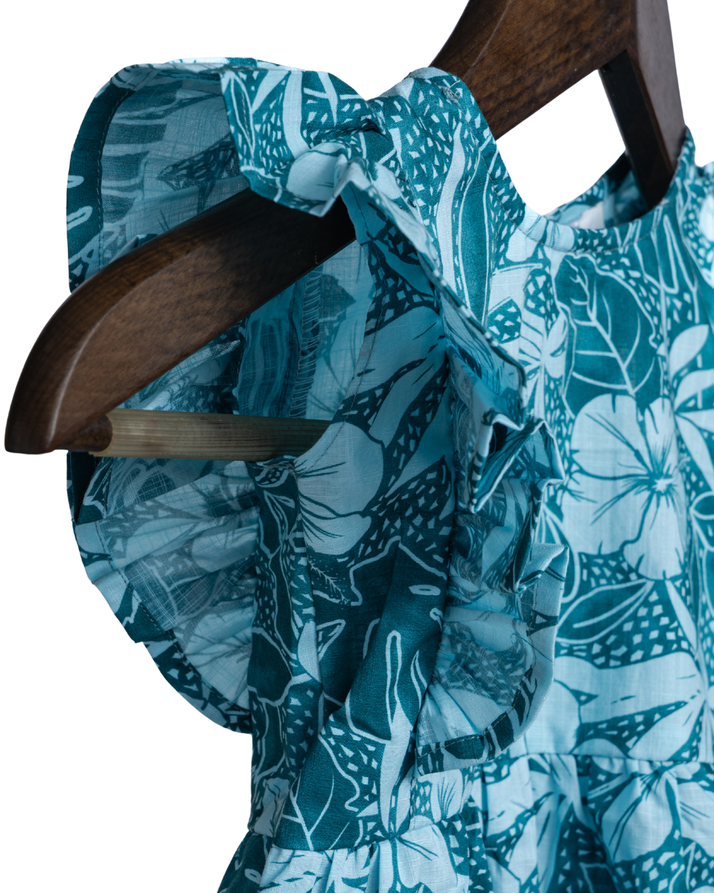 Dresteny Floral Flutter teal cotton frock for girls – side view