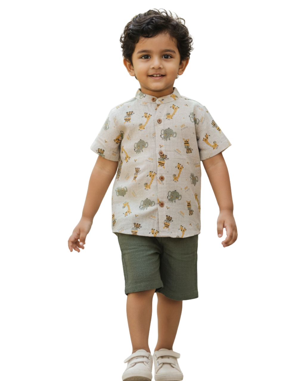 Giraffo safari print cotton co-ord set for boys – front view