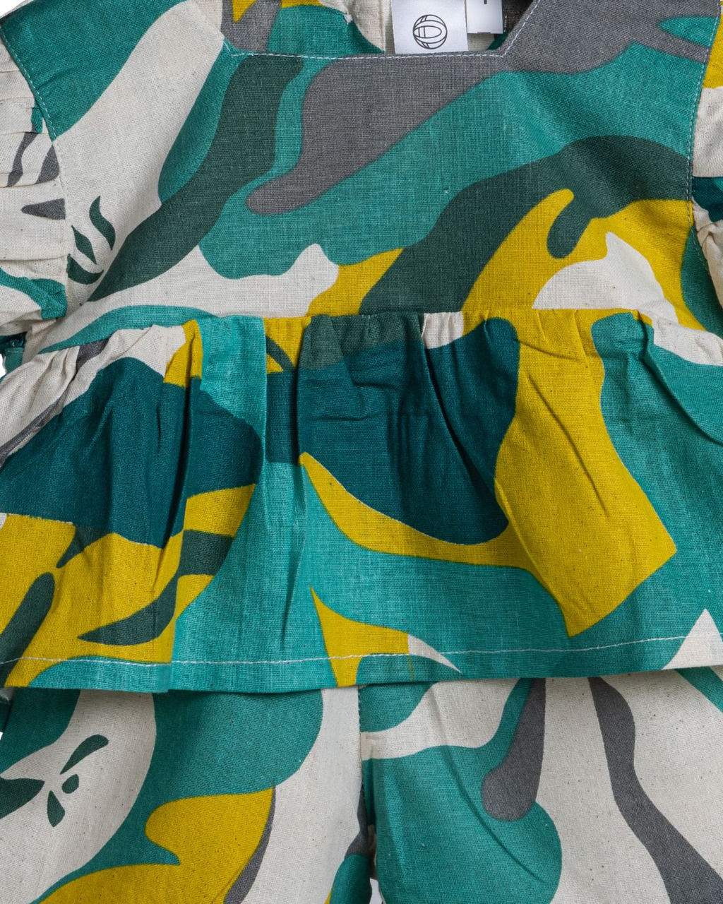 closeup view of Green Bloom girls cotton co-ord set in soft breathable cotton