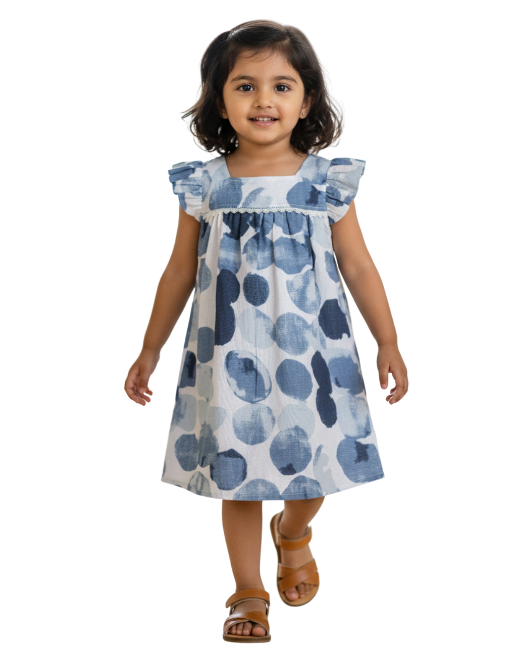 Ocean Mist blue cotton A-line frock for girls – front view