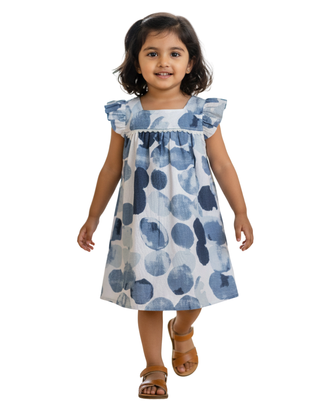 Ocean Mist blue cotton A-line frock for girls – front view