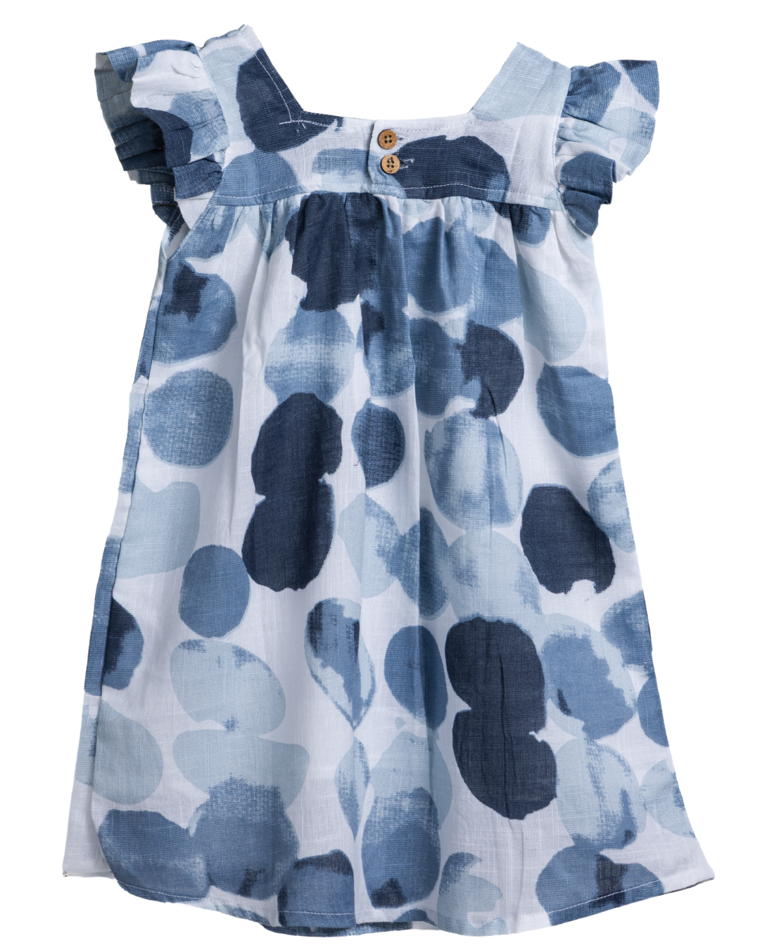 Back view of Ocean Mist blue cotton A-line frock for girls in soft breathable fabric