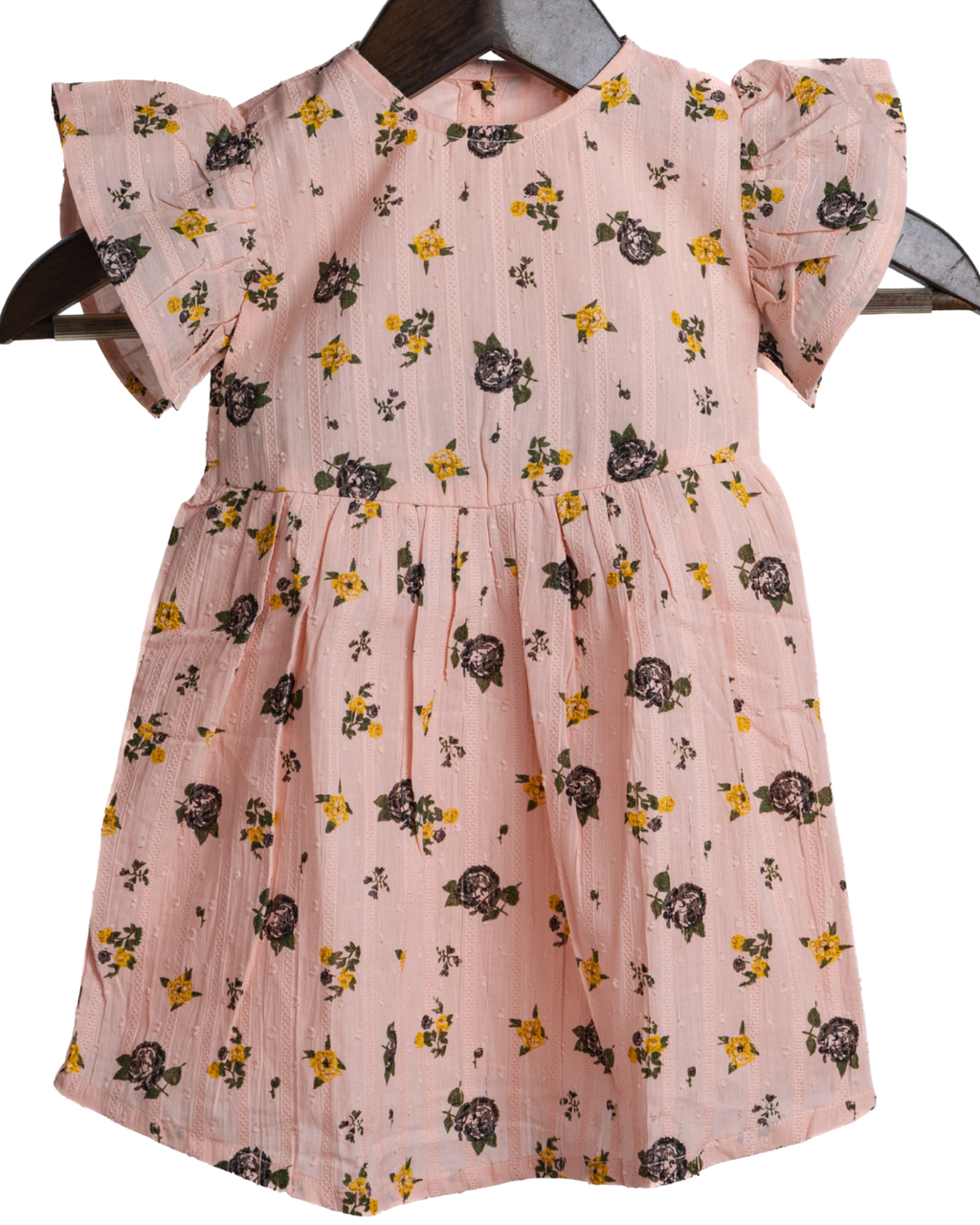 Front view of Peach Blossom girls cotton floral frock in soft breathable fabric