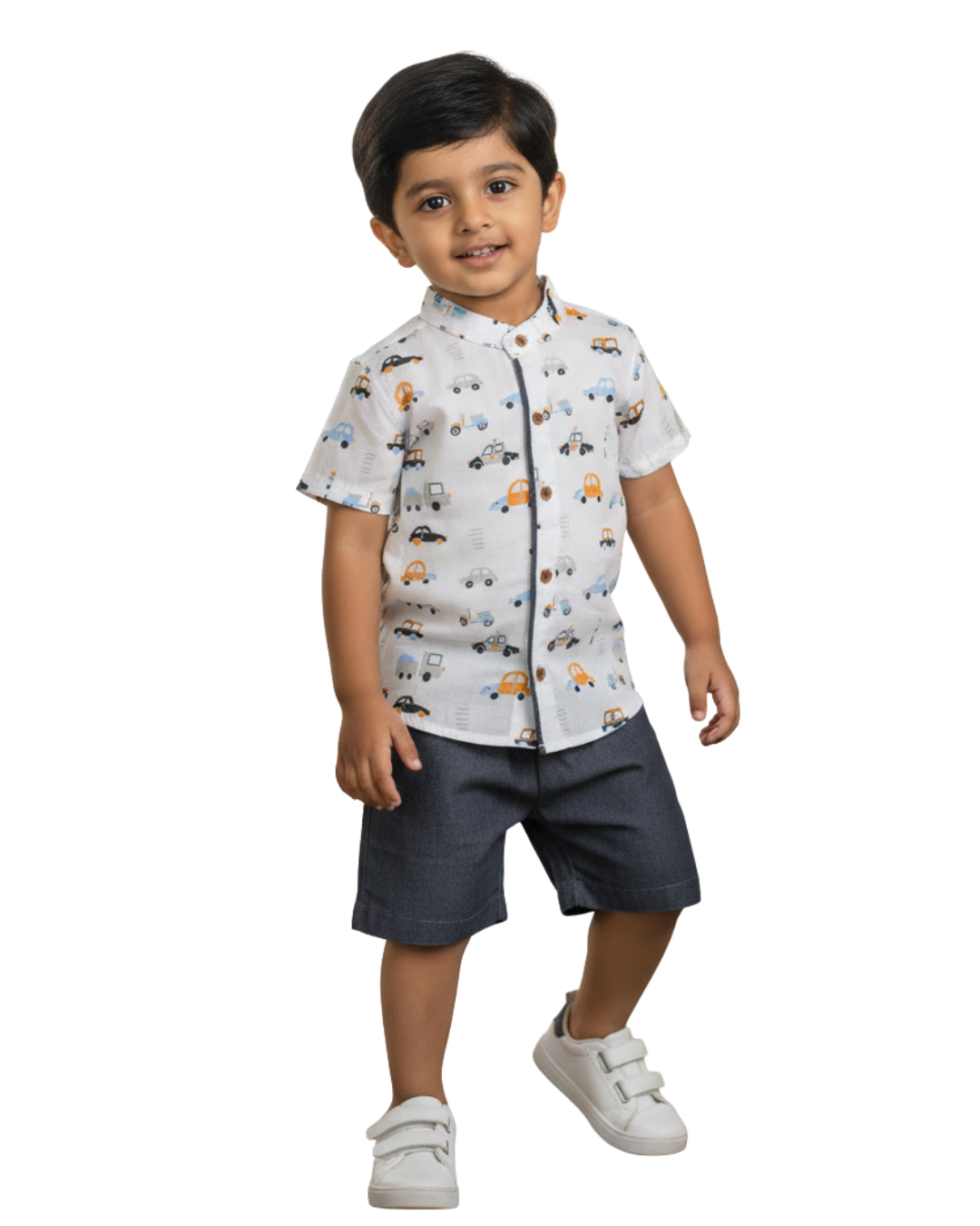 Racer vehicle print cotton co-ord set for boys – front view