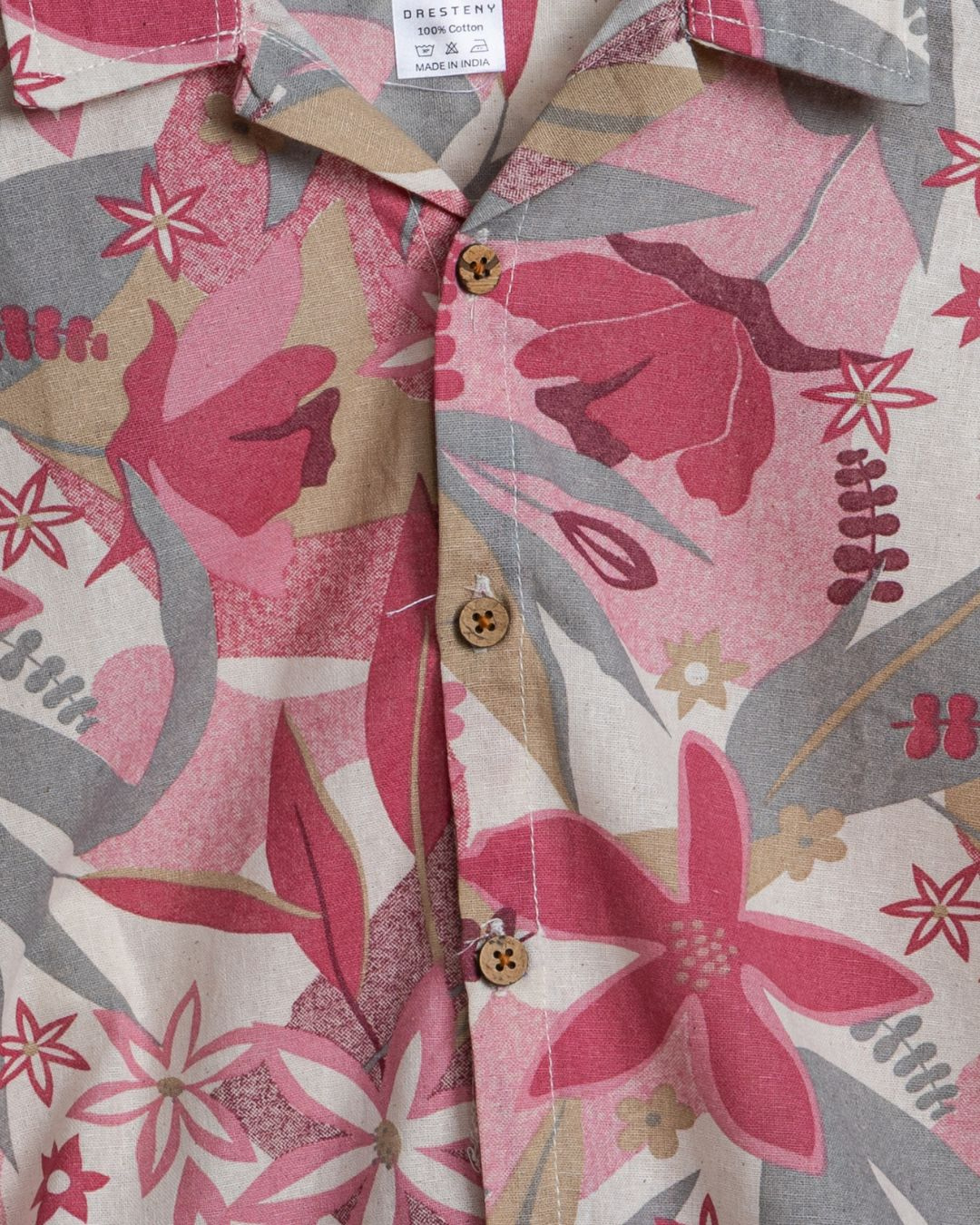 Closeup view of Rosvik boys floral print cotton co-ord set in soft breathable cotton