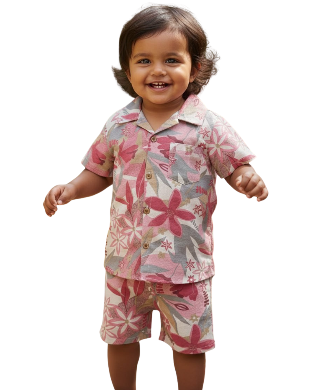 Rosvik floral print cotton co-ord set for boys – front view