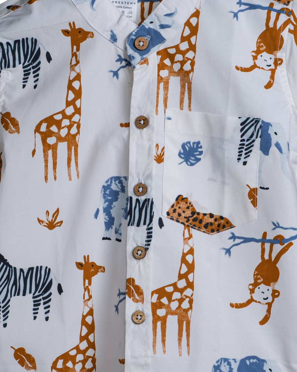 Close up view of Safario boys safari print cotton co-ord set, soft breathable kids outfit