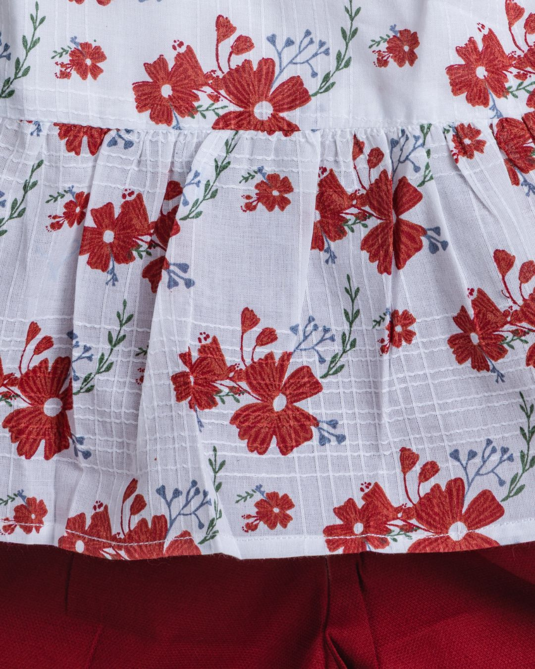 closeup view of Scarleta girls floral print cotton co-ord set in soft breathable fabric