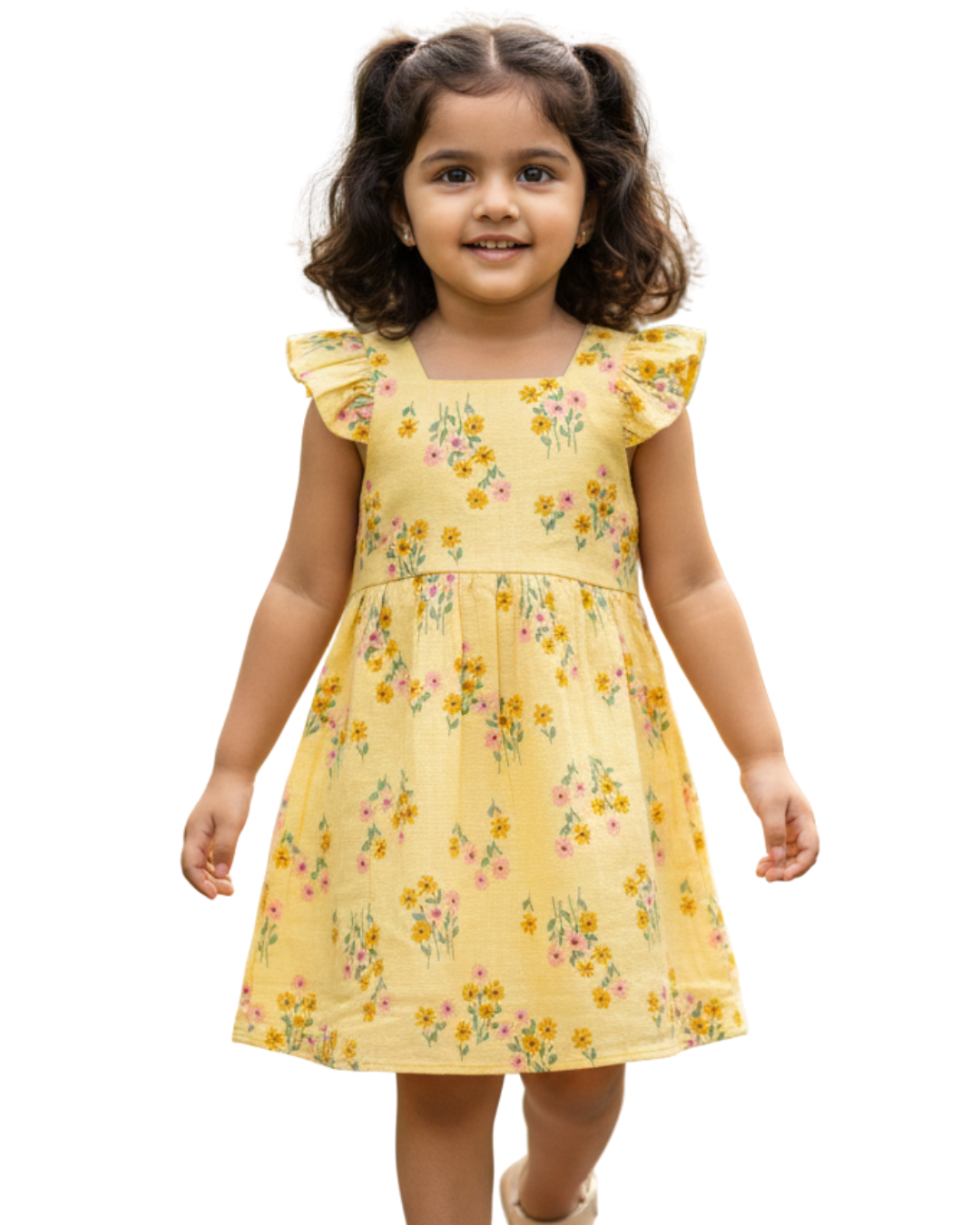 Sunbloom yellow cotton frock for girls – front view